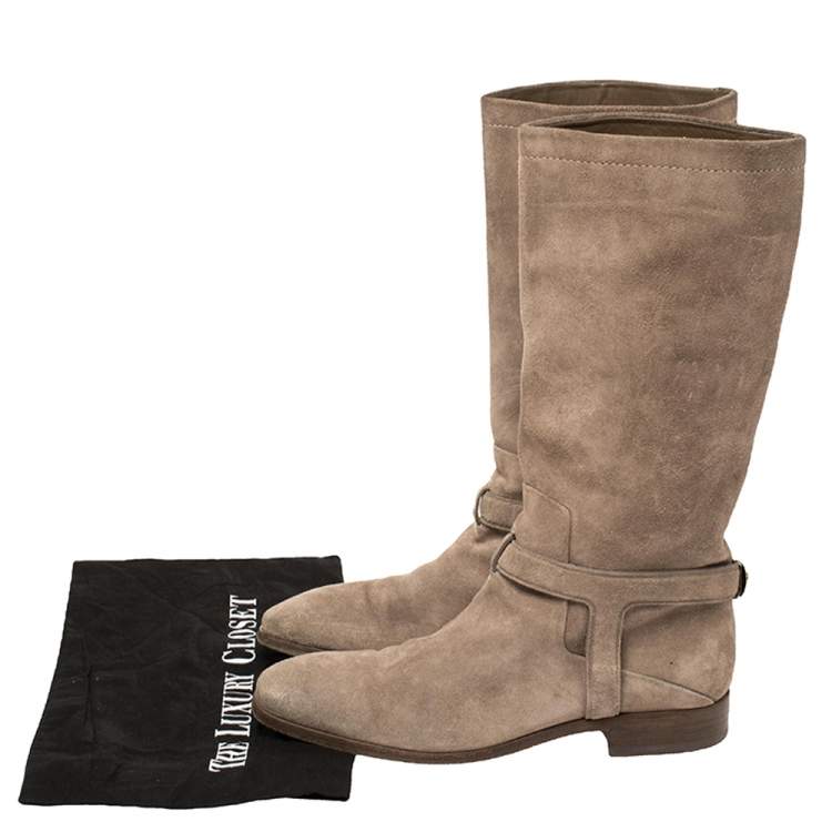 Pre Owned Dior Brown Suede Slip On Knee Length Boots Size 37.5