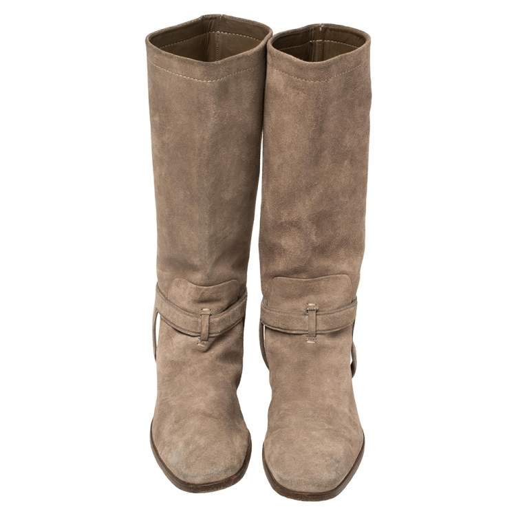 Pre Owned Dior Brown Suede Slip On Knee Length Boots Size 37.5
