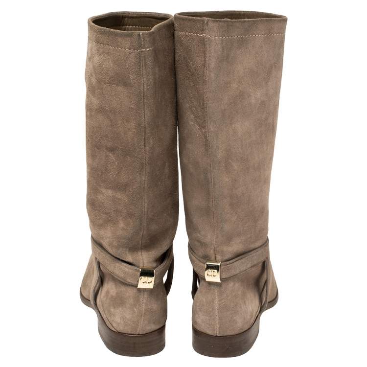 Pre Owned Dior Brown Suede Slip On Knee Length Boots Size 37.5