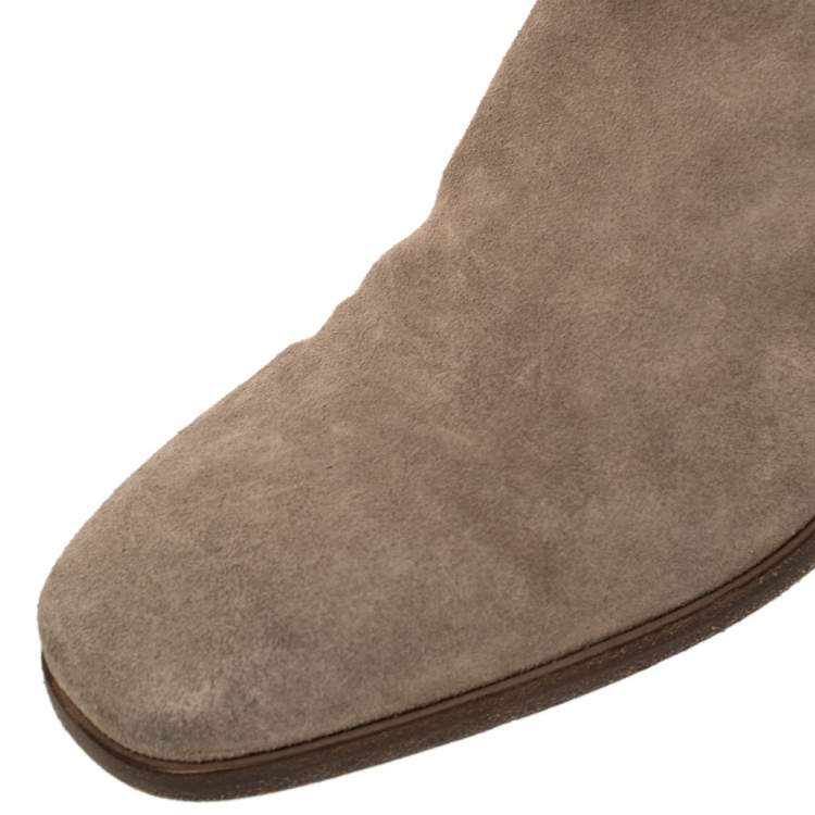 Pre Owned Dior Brown Suede Slip On Knee Length Boots Size 37.5