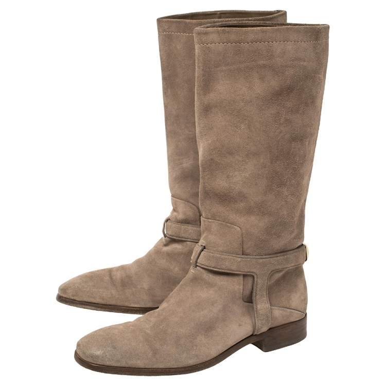 Pre Owned Dior Brown Suede Slip On Knee Length Boots Size 37.5