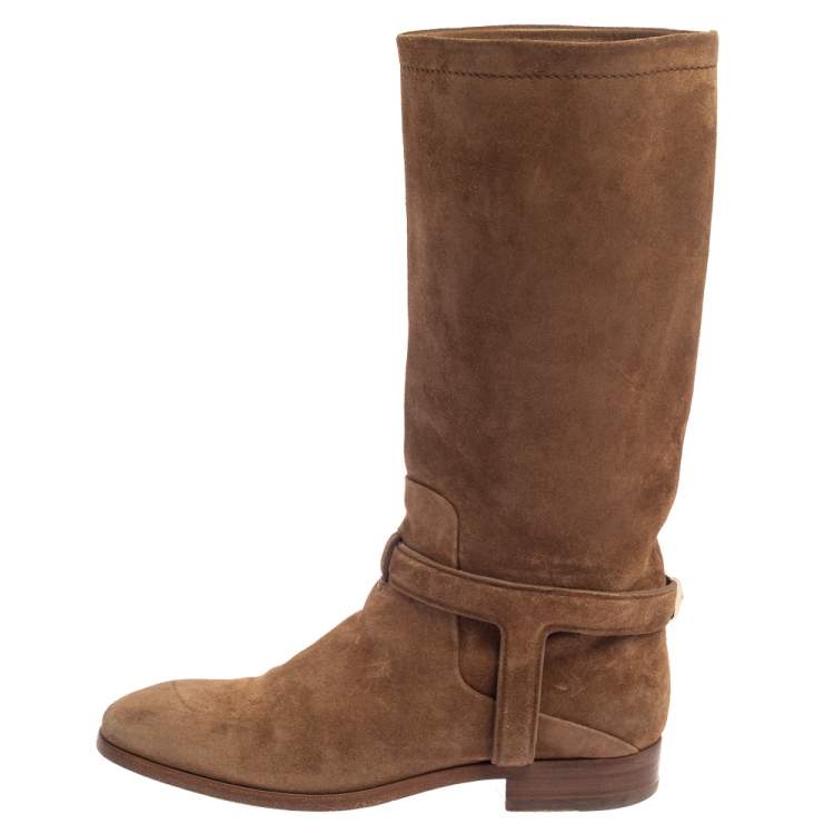 Pre Owned Dior Brown Suede Knee Length  Boots Size 37
