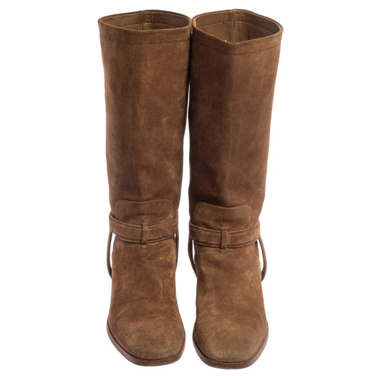 Pre Owned Dior Brown Suede Knee Length  Boots Size 37