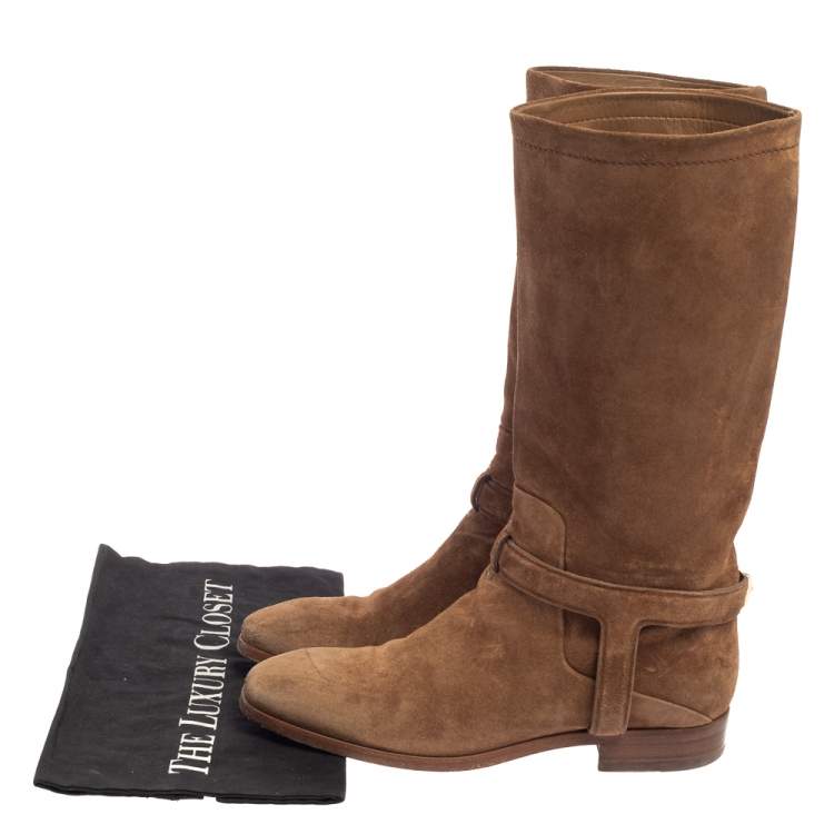 Pre Owned Dior Brown Suede Knee Length  Boots Size 37