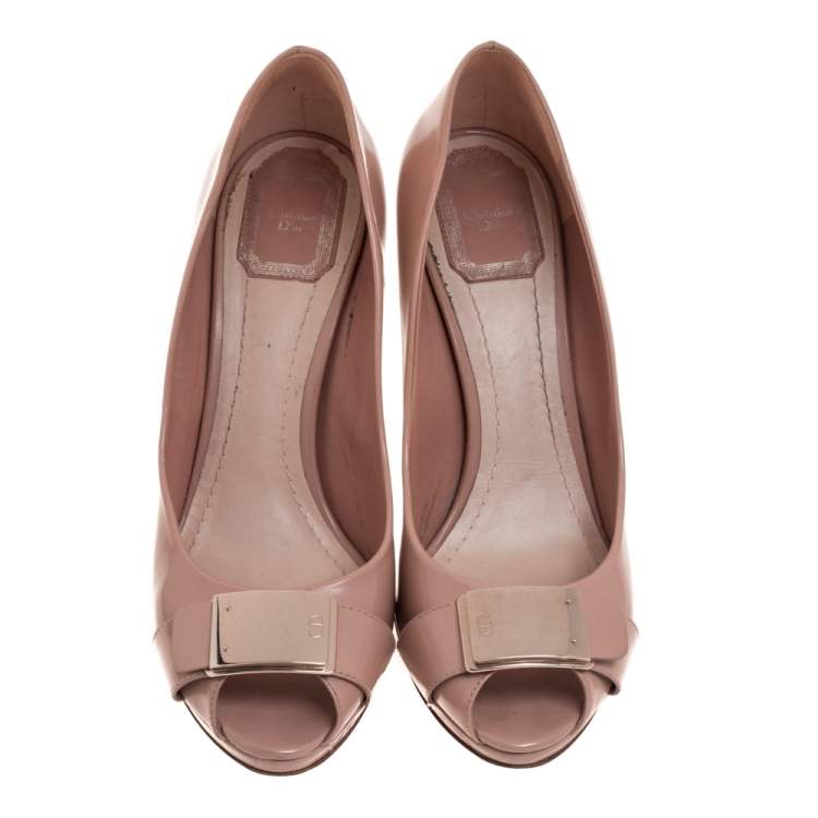 Pre Owned Dior Beige Patent Leather Peep Toe Platform Pumps Size 40