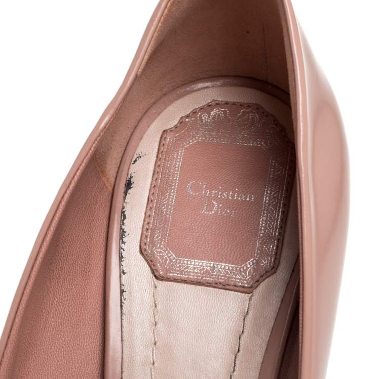 Pre Owned Dior Beige Patent Leather Peep Toe Platform Pumps Size 40