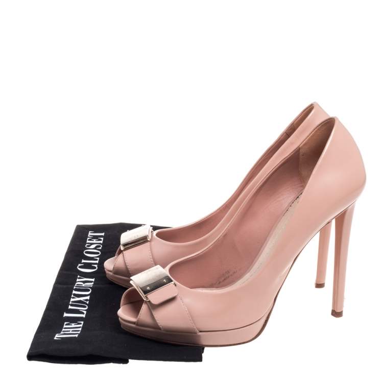 Pre Owned Dior Beige Patent Leather Peep Toe Platform Pumps Size 40