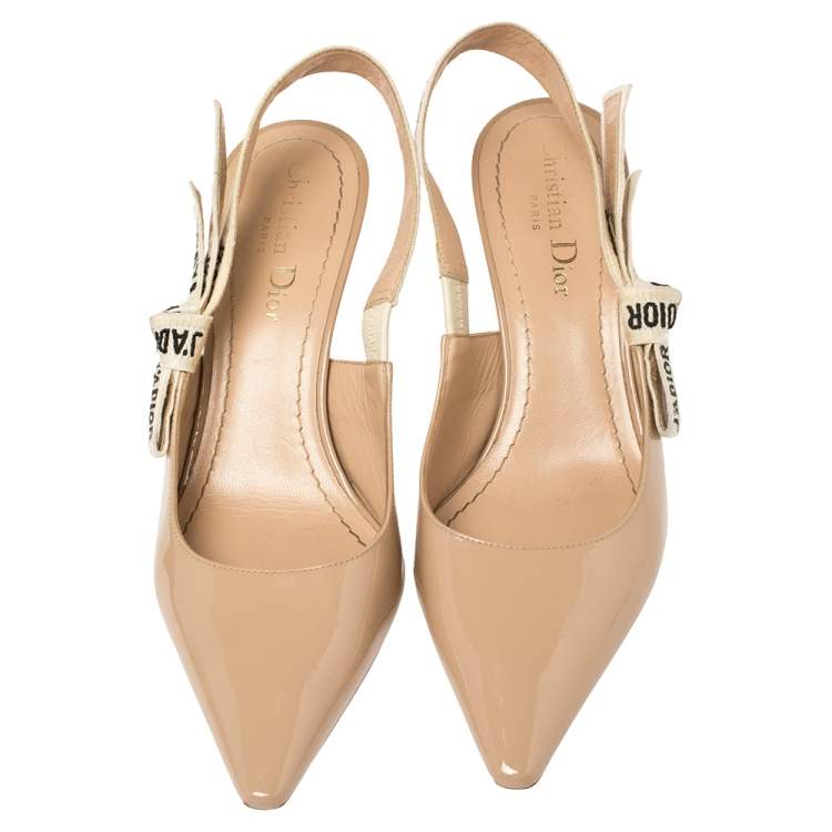 Pre Owned Dior Beige Patent Leather J'adior Slingback Sandals Size 37
