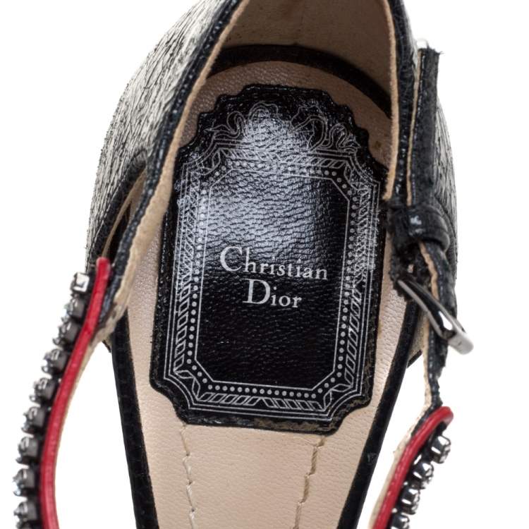 Pre Owned Dior Black Leather T Strap Pointed Toe Pumps  Size 37