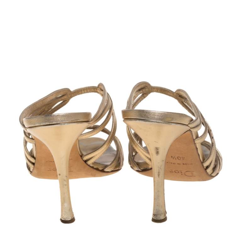 Pre Owned Dior Gold Leather Strappy Sandals Size 40.5