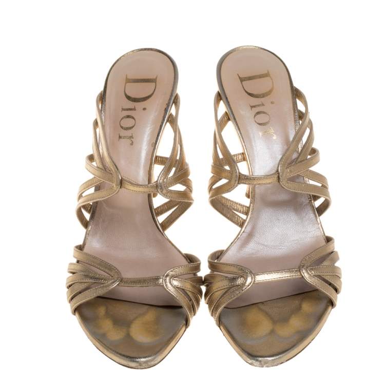 Pre Owned Dior Gold Leather Strappy Sandals Size 40.5