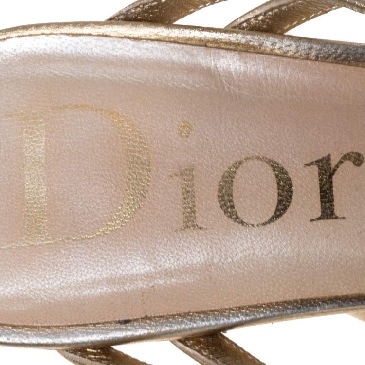 Pre Owned Dior Gold Leather Strappy Sandals Size 40.5