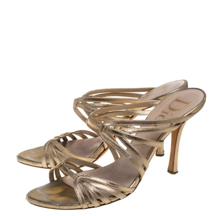 Pre Owned Dior Gold Leather Strappy Sandals Size 40.5