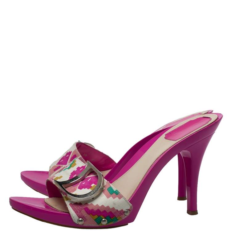 Pre Owned Dior Multicolor Canvas Logo Detail Sandals Size 41