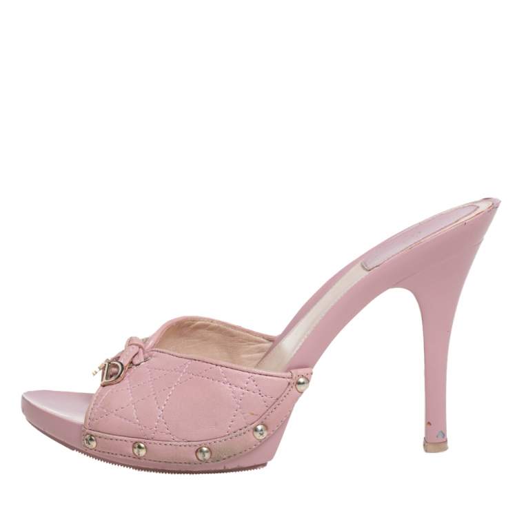 Pre Owned Dior Pink Cannage Leather Bow Slides Size 37.5