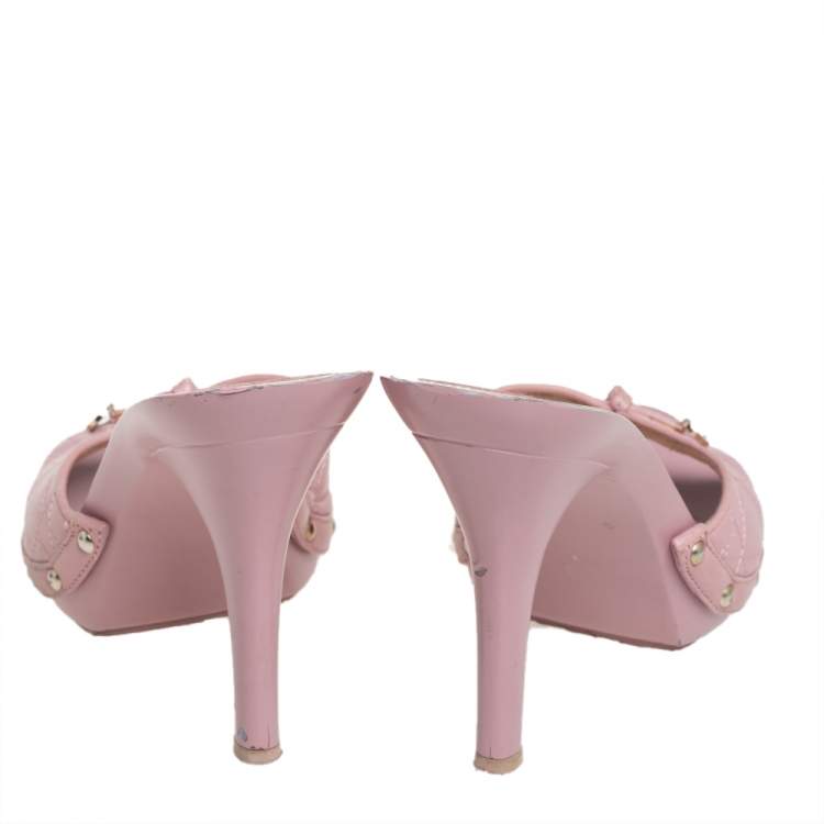 Pre Owned Dior Pink Cannage Leather Bow Slides Size 37.5