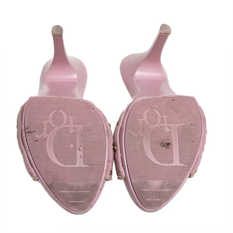Pre Owned Dior Pink Cannage Leather Bow Slides Size 37.5