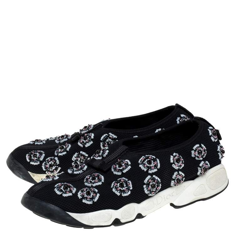 Pre Owned Dior Black Mesh Fusion Embellished Slip On Sneakers Size 39