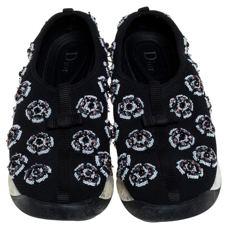 Pre Owned Dior Black Mesh Fusion Embellished Slip On Sneakers Size 39