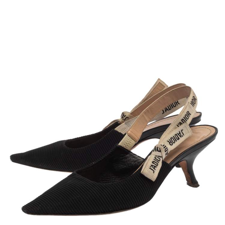 Pre Owned Dior Black Leather And Canvas Slingback  J'Adior  Pumps Size 41