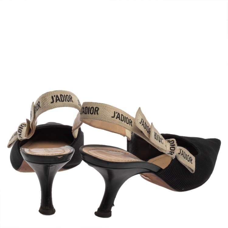 Pre Owned Dior Black Leather And Canvas Slingback  J'Adior  Pumps Size 41