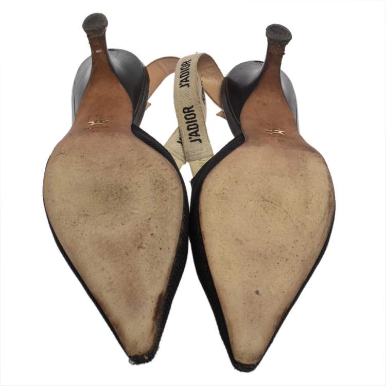 Pre Owned Dior Black Leather And Canvas Slingback  J'Adior  Pumps Size 41