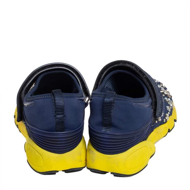 Pre Owned Dior Blue/Yellow Rubber And Fabric Fusion  Sneaker Size 37.5
