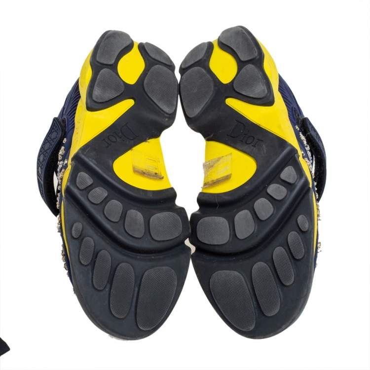 Pre Owned Dior Blue/Yellow Rubber And Fabric Fusion  Sneaker Size 37.5