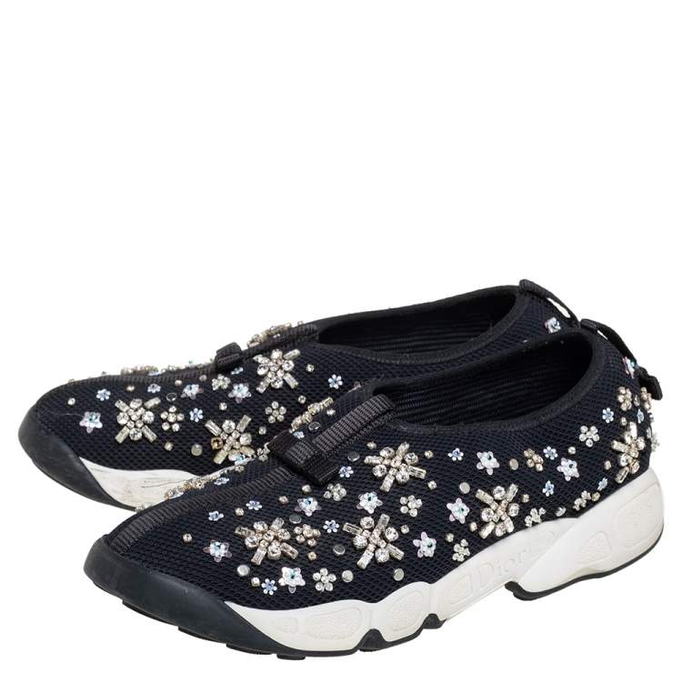 Pre Owned Dior Black Mesh Fusion Embellished Sneaker Size 38
