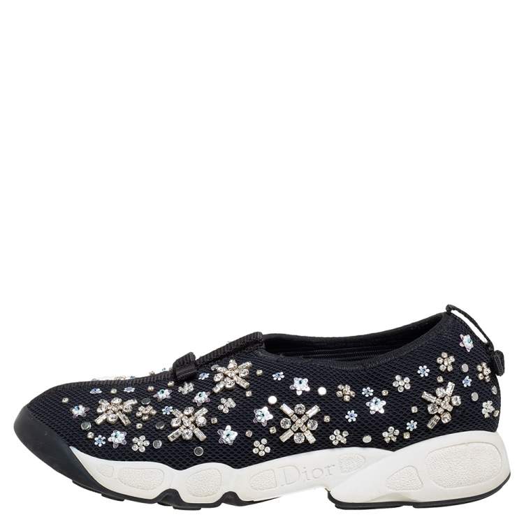 Pre Owned Dior Black Mesh Fusion Embellished Sneaker Size 38