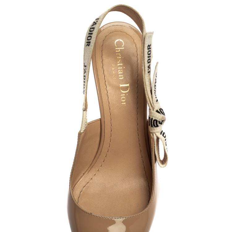 Pre Owned Dior Nude Beige Patent Leather  J'Adior Slingback Pumps Size 37