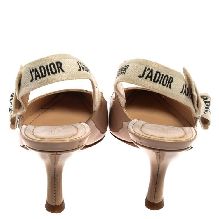 Pre Owned Dior Nude Beige Patent Leather  J'Adior Slingback Pumps Size 37