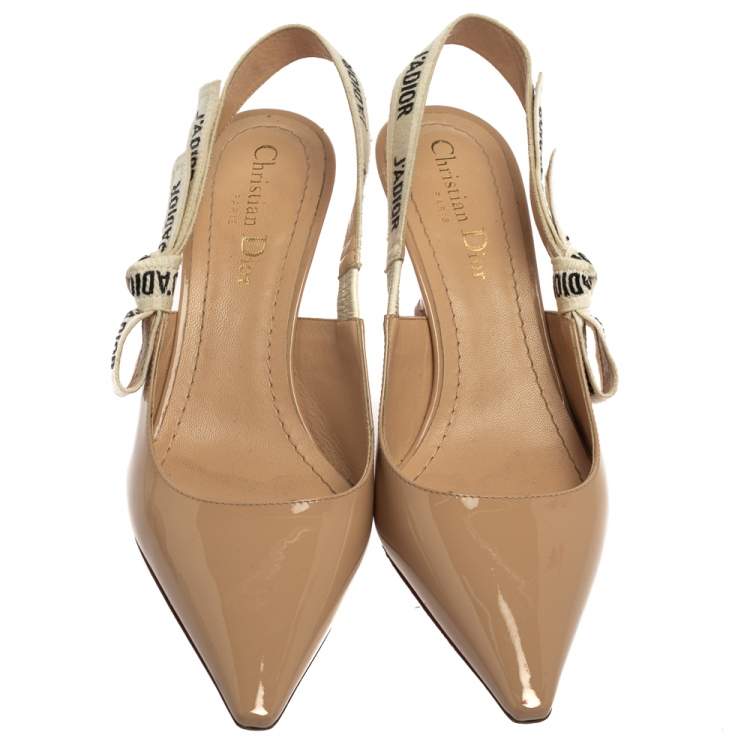 Pre Owned Dior Nude Beige Patent Leather  J'Adior Slingback Pumps Size 37