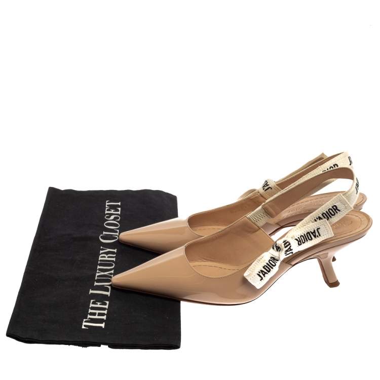 Pre Owned Dior Nude Beige Patent Leather  J'Adior Slingback Pumps Size 37
