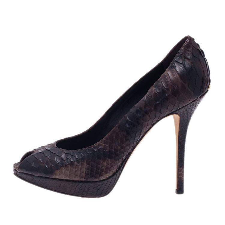 Pre Owned Dior Black Python Miss Dior Peep Toe Pumps Size 38