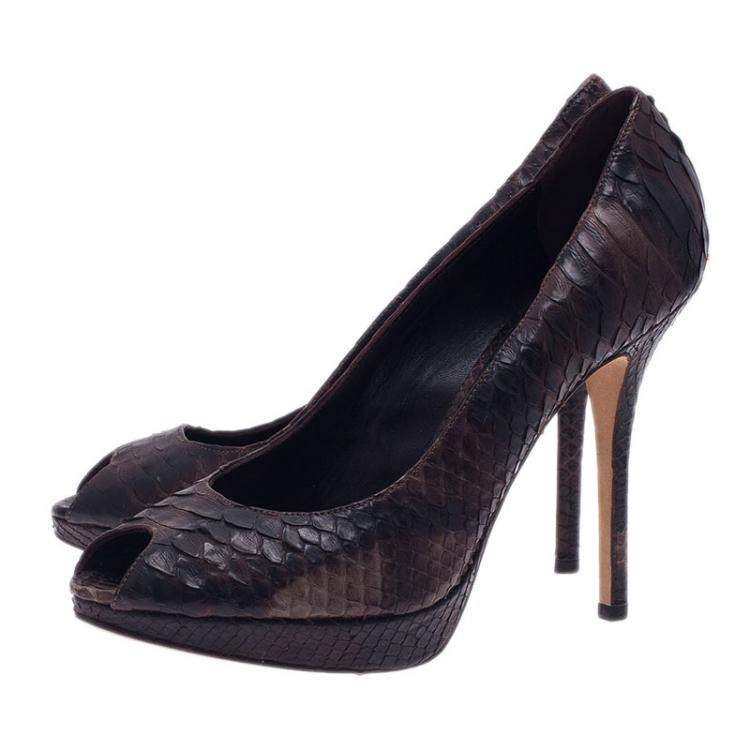 Pre Owned Dior Black Python Miss Dior Peep Toe Pumps Size 38