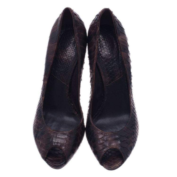 Pre Owned Dior Black Python Miss Dior Peep Toe Pumps Size 38