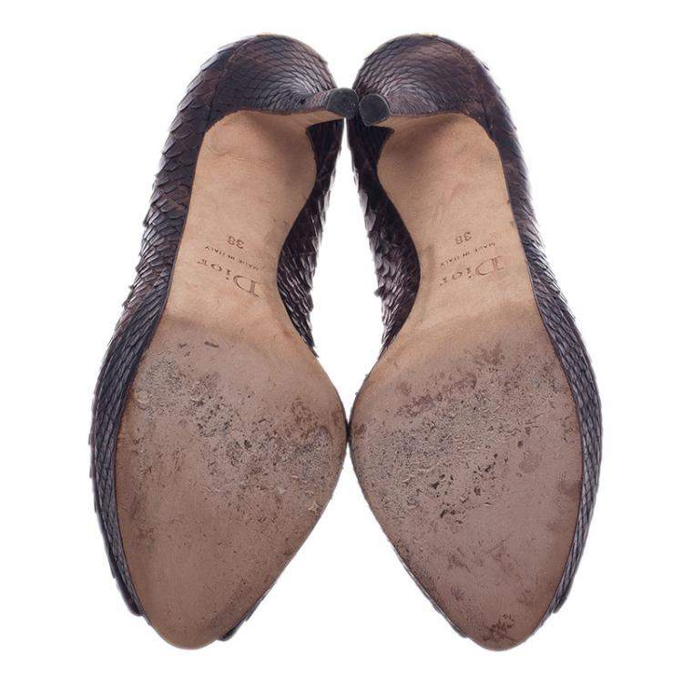 Pre Owned Dior Black Python Miss Dior Peep Toe Pumps Size 38