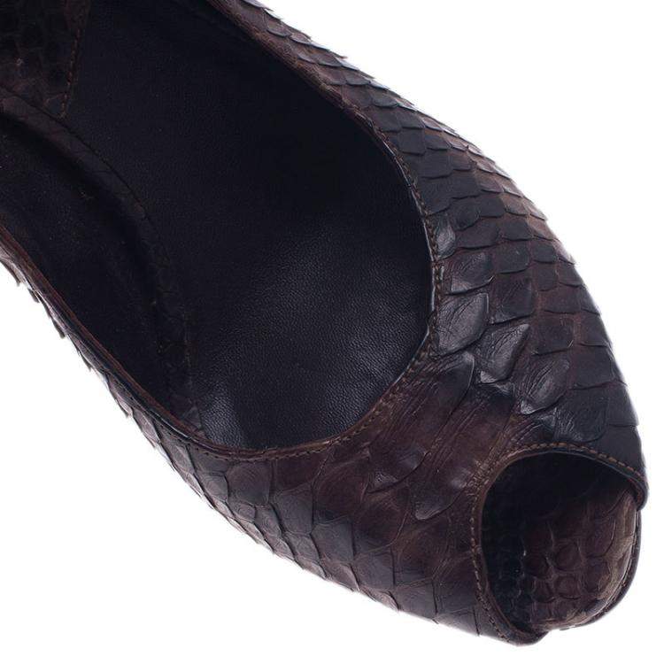 Pre Owned Dior Black Python Miss Dior Peep Toe Pumps Size 38