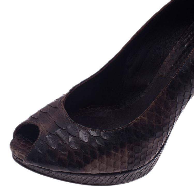 Pre Owned Dior Black Python Miss Dior Peep Toe Pumps Size 38