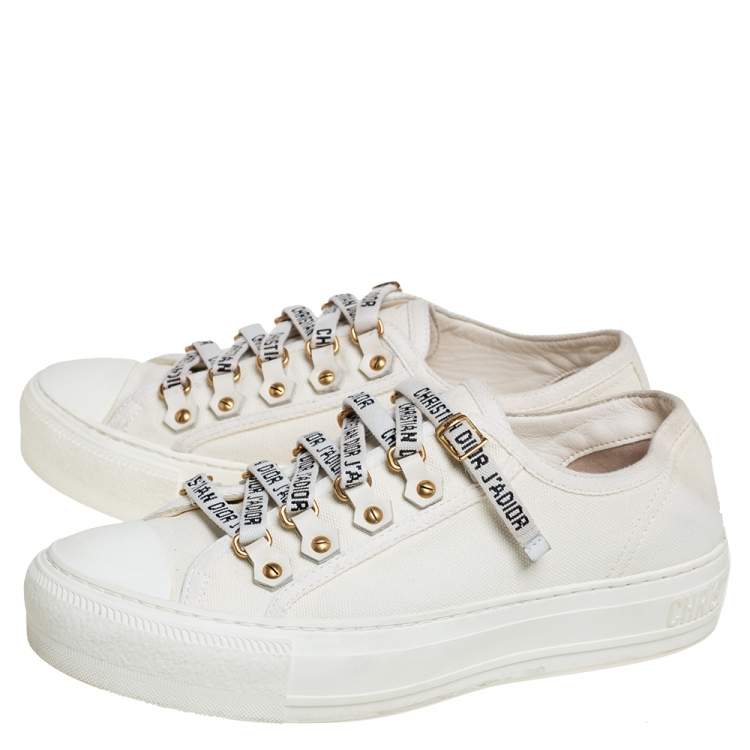 Pre Owned Dior White Canvas And Leather Walk'n'Dior Sneakers Size 35
