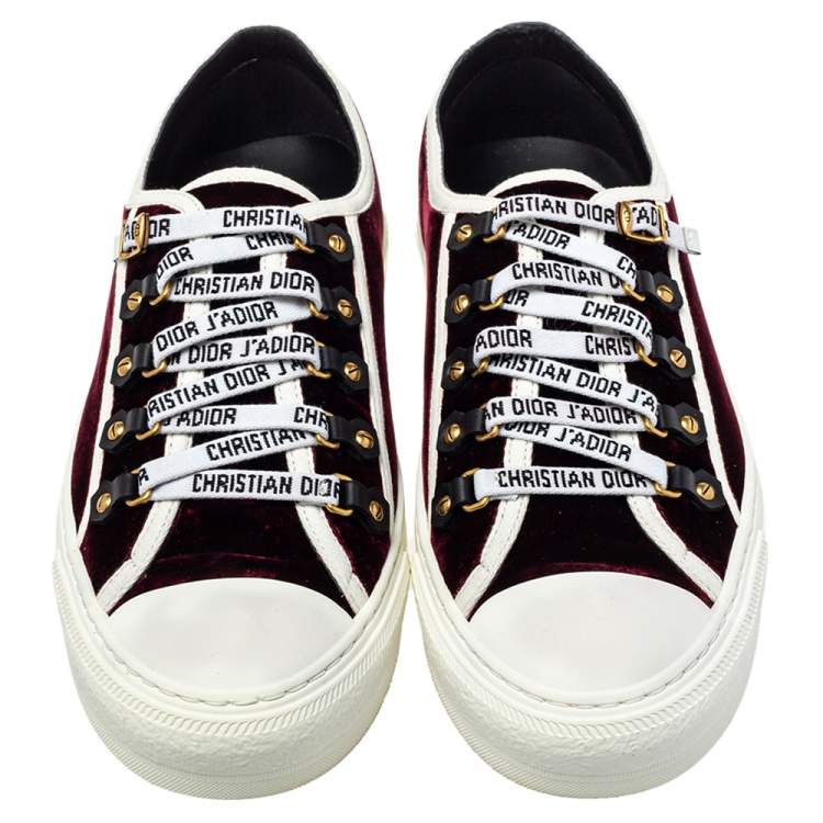 Pre Owned Dior Burgundy Velvet WalkN`Dior Low Top Sneaker Size 40