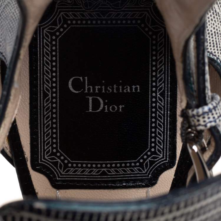 Pre Owned Dior Tricolor Lizard Embossed And Croc Embossed Leather Nomade Cut Out Lace Up Boots Size 37.5