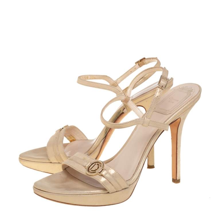 Pre Owned Dior Metallic Gold Fabric Platform Sandals Size 36.5