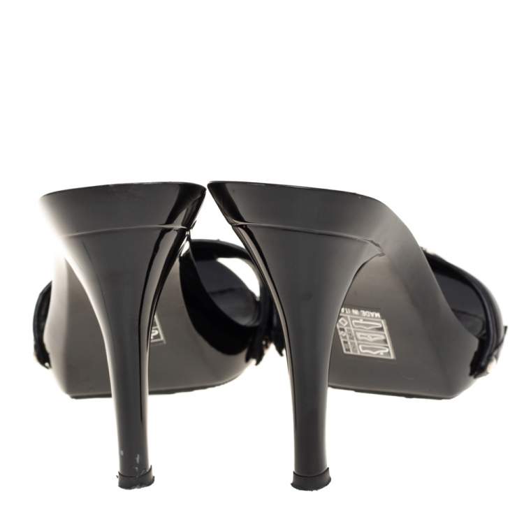 Pre Owned Dior Black Leather And Canvas Logo Mules Size 36