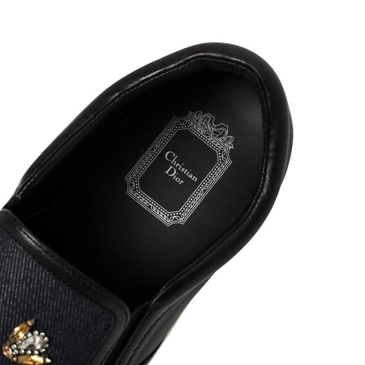 Pre Owned Dior Blue Denim And Leather Embellished Slip On Sneakers Size 39