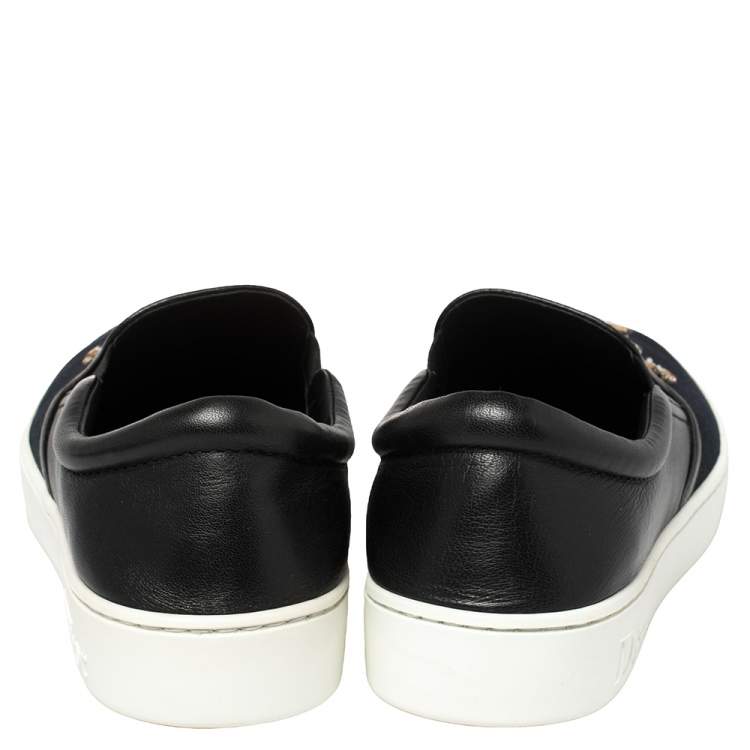Pre Owned Dior Blue Denim And Leather Embellished Slip On Sneakers Size 39