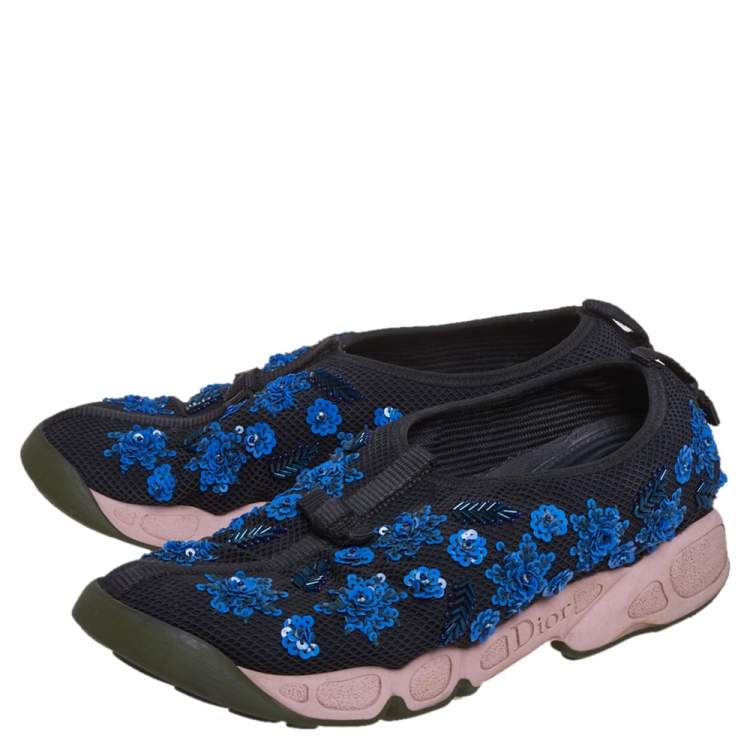 Pre Owned Dior Black Embellished Mesh Fusion Sneakers Size 37.5