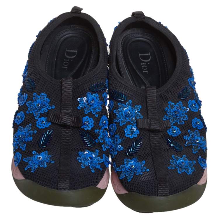 Pre Owned Dior Black Embellished Mesh Fusion Sneakers Size 37.5