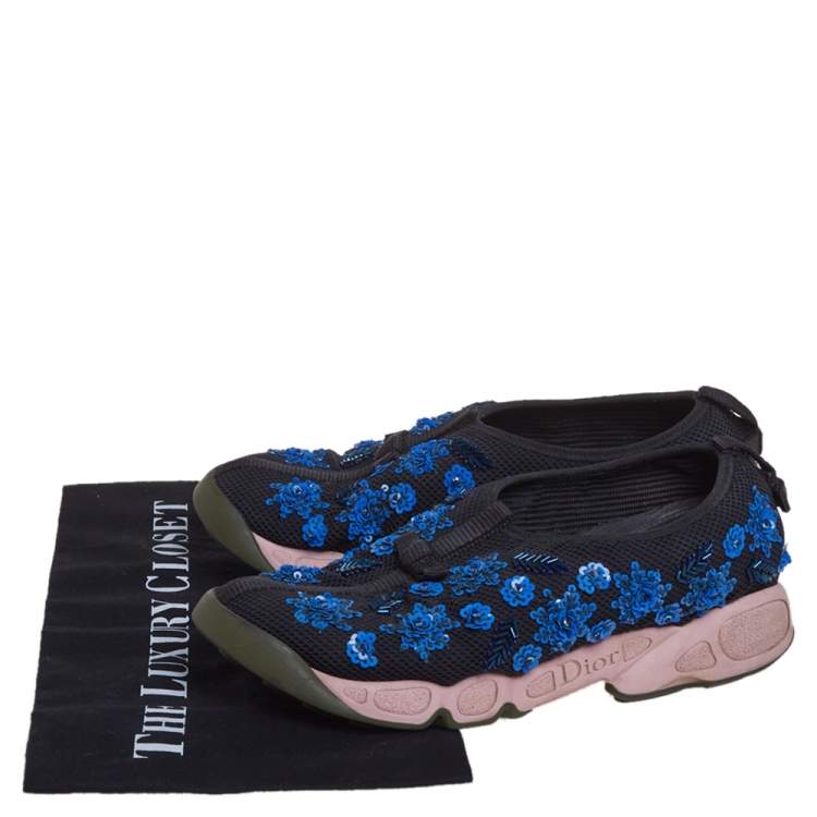 Pre Owned Dior Black Embellished Mesh Fusion Sneakers Size 37.5